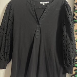 Chico's Black Button-Front Blouse with Eyelet Sleeves